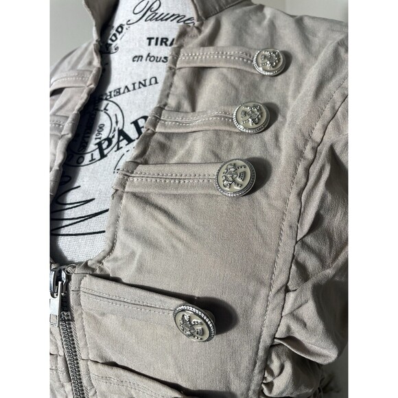 Poetry Tan Short Dress Size M with Brass Buckle Buttons Zip - Picture 3 of 8